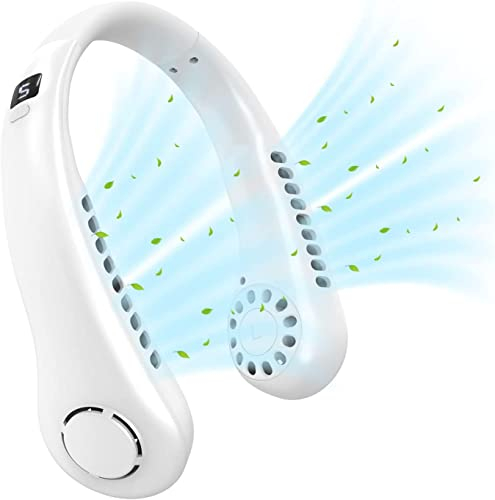 Neck Fan Portable Hanging Neck Fan Rechargeable USB Bladeless Hands-Free Personal Fan Cooling with 360° Airflow Wearable Sport Fan with 5 Speeds Monitor Neck Fans for Men Women Travel Indoor Outdoor