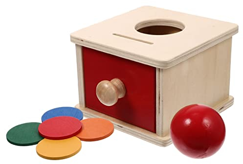 Toyvian Montessori Toys Wooden Object Permanence Box Coin&Ball 2-in-1 Drop Box for Infant Educational Toy,12X12X8.5CM