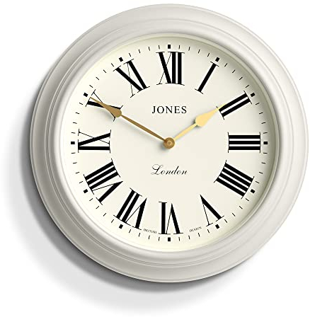 JONES CLOCKS® Supper Club wanduhr | Große Klassische runde Uhr | 40cm | Sehr hellgrau | Römische ziffern | Traditionelles Design, ideal für küche oder Wohnzimmer