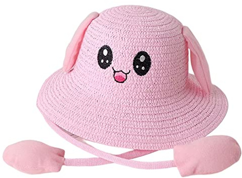 kowaku Cappello di paglia Cappellino Cappello da sole Protezione carina con orecchie Cappello da protezione solare in movimento Cappellino da