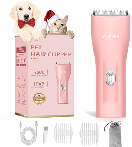Professional Dog Clippers for Thick Hair, Cordless Cat Clippers for Matted Fur, Rechargeable Pet Dog Grooming Clipper Trimmer for Puppy,Cats,Rabbit,Pink
