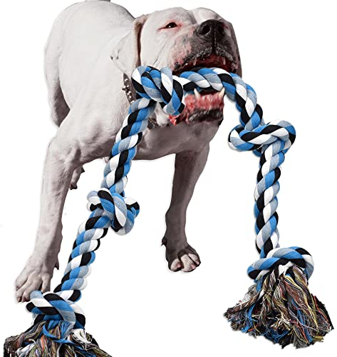 Sanheer Dog Rope Toys for Aggressive Chewers Tough Rope Chew Toys for Large and Medium Dog 3 Feet 5 Knots Indestructible Cotton Rope for Large Breed Dog Tug of War Dog Toy Teeth Cleaning