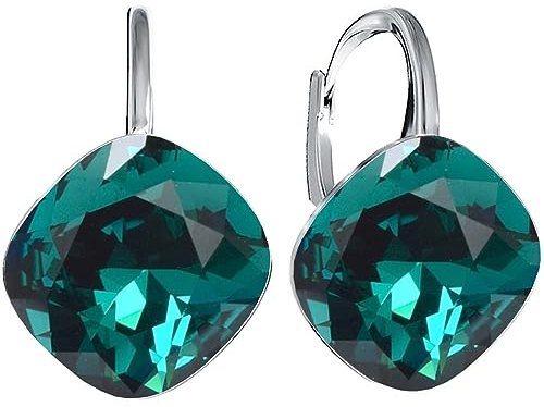 Rhombus Raute Damen Hängen Ohrringe Silber 925 mit Marken Kristalle Zirkonia - Schmuck Echt Silberne Hängende Ohrhanger für Frauen und Mädchen - Hängeohrringe Ideal Geschenk