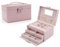 Terafeels Large Jewellery Box for Women Pink - 3 Layers PU Leather Jewelry Storage Boxes with Mirror and Lock, Earring Storage Organiser