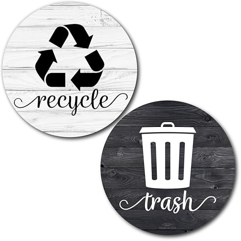 Rustic Trash and Recycle Magnets, Farmhouse Recycle Magnet for Trash Can | 3.5 Magnetic Recycling Stickers for Trash Can, Kitchen Bins Recycling Magnets Compost Sign for Garbage, Made USA, Combo Wood