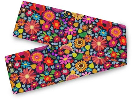 Tischläufer mit Astern, Chrysanthemen, Rose und Mohnblumen, bunt, für Schlafzimmer, Dekoration, 33 x 228 cm