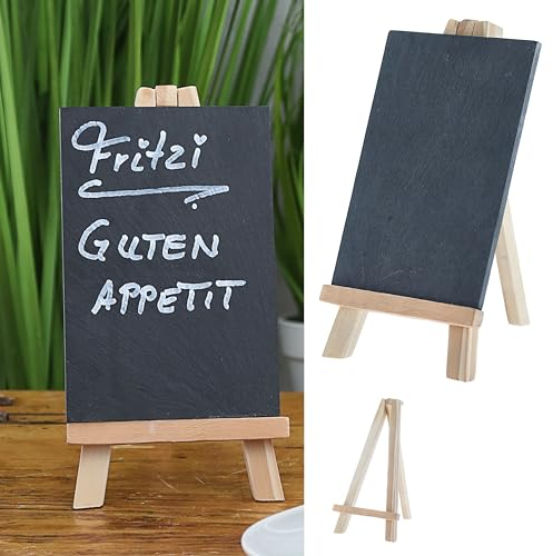Schiefertafel mit Ständer 2er Set | 21x20x2,2cm Schiefer Kiefernholz | Tafel auf Holzgestell Kreide