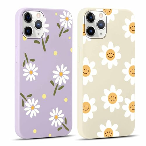 Yoedge 2 Stück HandyHülle für iPhone 11 Pro Hülle 5,8, Mädchen Schutzhülle Blumen Muster Aesthetic Design,Frauen Geschenk Weich TPU Silikon Stoßfest Cover Case für iPhone 11 Pro, Lila Blume