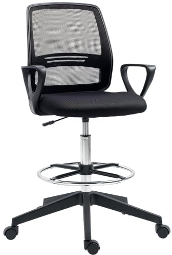 Vinsetto Fauteuil de Bureau réglable 59,5L x 60l x 102,5-126H cm Noir | Chaise de Bureau, Assise Haute, Tabouret Pivotant 360°, Maille Respirante