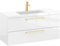 Furni Rosen 100 cm Hängend Waschbecken mit Unterschrank und Eleganten Goldenen Griffen Waschbeckenunterschrank Badezimmer Waschtisch mit Unterschrank Waschtischunterschrank
