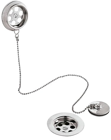 Balterley Bath Ball Chain Waste and Overflow Kit, Round Waste with Round Overflow, Ball Chain Bath Plug Replacement, Chrome Bathtub Plug Replacement - 70 x 62 x 70 mm (Chrome)