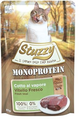 Stuzzy, Monoprotein, Getreide- und Glutenfrei, Vollwertige Feuchtnahrung für Erwachsene Katzen mit Kalb, in Paté - (20 Beutel à 85 g)