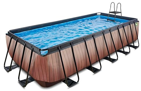 EXIT Toys Wood Pool - 17.7x8.2x4ft - Large, Rectangular Frame Pool with Sand Filter Pump - Extra Deep Pool - Strong Frame - Includes Pool Ladder - Unique Design - Brown