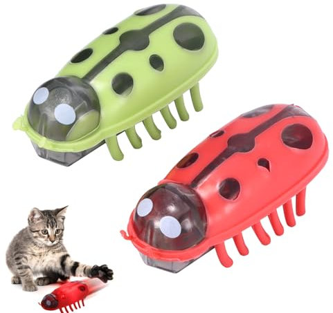 Kinberry 2pcs Mini Robot Beetle Cat Toy - Electric Glowing Ladybug Interactive Pet Bug Toy For Pet Cat Mouse