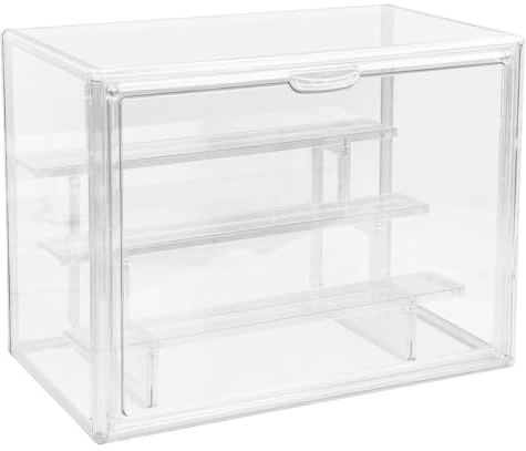 Acryl Vitrine Schaukasten Plexiglas Box, Stapelbare Display Case Box mit Magnetischer Tür, Aufbewahrungsbox Abnehmbar Puppenvitrine, Sammlervitrine für Action Figuren Modellautos (3 Stufen)