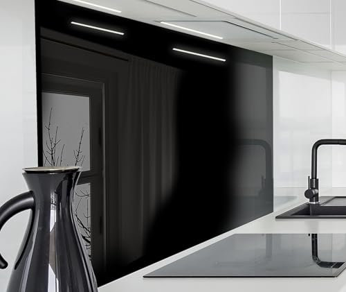 timalo Herd Spritzschutz Wand Platte Spüle, Küche Küchenrückwand Glasoptik | Acryl Glas 2mm | Glasrückwand Acrylglas Rückwandschutz Uni unifarben einfarbig | 60x60cm Pure Black, Schwarz