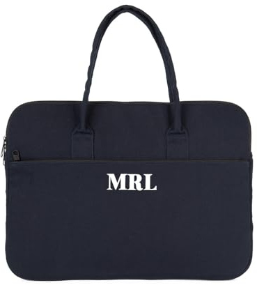 Genérico Funda para Portátil Ordenador Personalizada con Nombre o Inicial Personalizado con Nombre Algodón con Asa transporte Trabajo Oficina (Azul Marino)