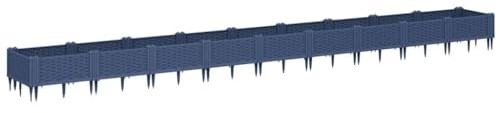 vidaXL Pflanzkasten mit Erdspießen, Modular Pflanzkübel mit Rattan-Optik, Blumenkübel für Außenbereich, Pflanzbeet Blumenbeet, Blaugrau PP