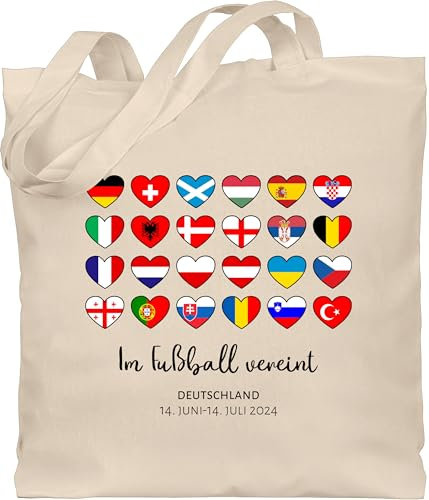 Baumwolltasche - WM Taschen - Deutschland EM 2024 Länder Herzen - Im Fußball vereint | - Unisize - Naturweiß - fanartikel europameisterschaft tasche fussball stofftasche fu ball em24 fussball-wm
