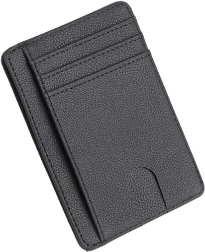 Juttzzei Porte Carte identité française RFID, Portefeuille Carte bancaire Anti piratage, en Cuir | Blocage RFID | Anti fraude | Élégant et Minimaliste (Noir) (S)