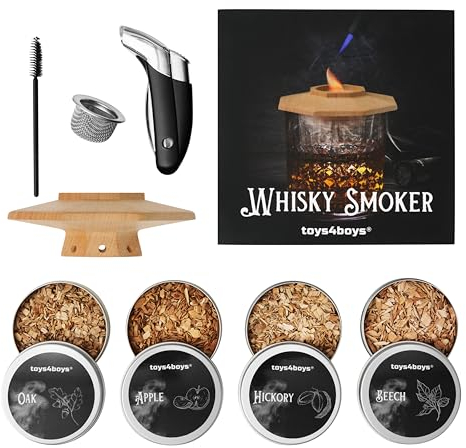 Kit de Fumador de Lujo en Madera con Astillas Naturales - Ahumador Portátil con Cúpula, Encendedor sin Butano y Herramientas de Limpieza - Mejora el Sabor de Bebidas y Cócteles