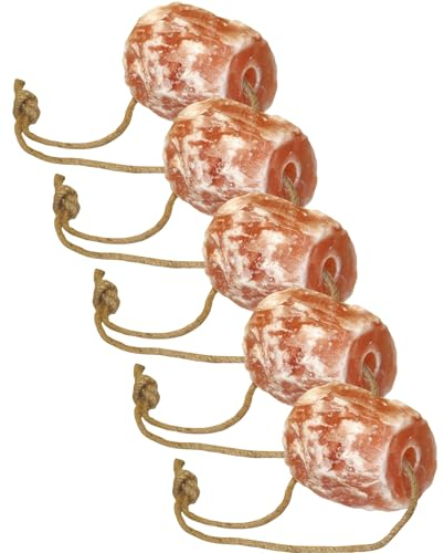 RL24 - Kerbl Salzleckstein – Leckstein für Pferde mit Mineralien & Spurenelementen – Pferdeleckerlis aus 100% Bergkristallsalz – Mineralleckstein mit Kordel – Zusatzfutter – 5 x 1750 g (5er Set)