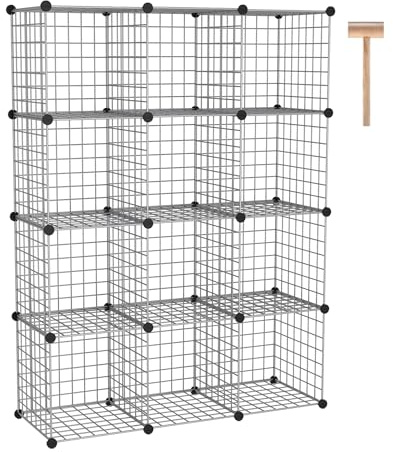 C&AHOME Wire Cube Storage, 12 - Cube Organizer Metal C Grids, Modular Shelves Units, Closet Organizer, Ideal for Home, Office, Living Room, 36.6”L x 12.4”W 48.4”H, Silver Gray UWCS3012G
