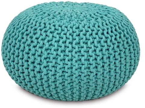 Amago home Strickhocker Pouf Ø45 o. 55cm Bodenkissen Sitzpouf XXL Baumwolle nachhaltig Größe ø 55 cm, Farbe Mint