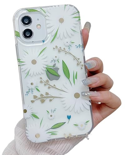 LSOUGUK Compatible with iPhone 12/12 Pro Case for Girls Women,Cute Floral Flower Design Protection Clear Case Slim Soft TPU Shockproof Protective Transparent Case Cover for iPhone 12/12 Pro-White
