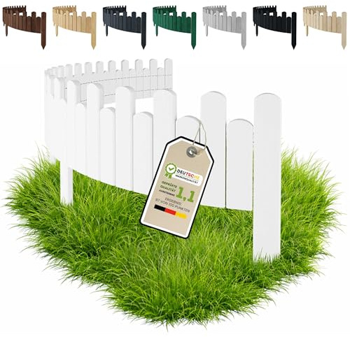 Floranica Beeteinfassung Holz Rollzaun 30 cm x 200 cm Weiß Beetumrandung Rasenkante Rollborder Palisade Gartenzaun