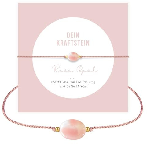 happymaker - Rosa Opal Armband Damen, Edelstein Armband mit 18k vergoldete Perlen, Kraft Armband mit Geschenkverpackung, Opal Schmuck für Frauen, handgemacht in Deutschland