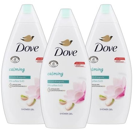 Dove Calming Shower Gel 250ml – Pack of 3 | Pistachio & Magnolia Scent | 0% Sulfate SLES | Nourishing Body Wash with Skin Conditioner Blend