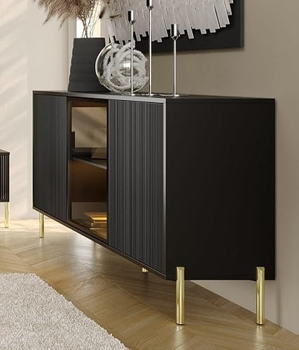 Generisch Kommode Oslo 154cm - Sideboard Mehrzweckschrank Schwarz