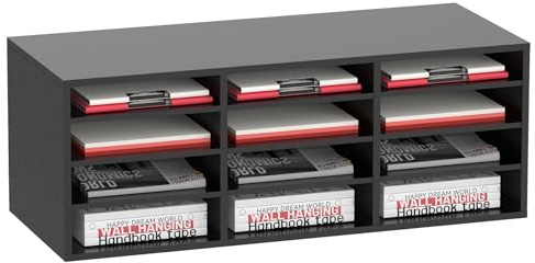 SUPTIDY 12-Schubladen-Holz-Organizer für Papier und Post, Schreibtisch-Rechnungsorganizer für Büro, Zuhause und Schule, Schüler-Postfach für das Klassenzimmer, Schwarz