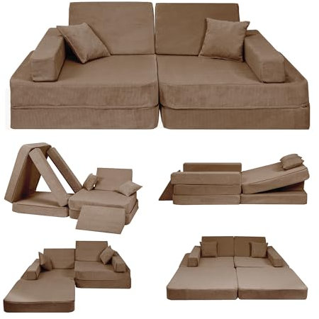 Angelove Kindersofa – Spielsofa für Kinder – Weiche Kinder Sofa mit Schlaffunktion – Kindercouch für Kinderzimmer, Cord, Braun