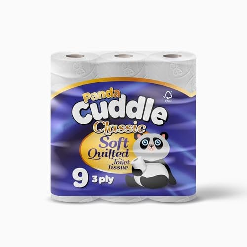 Panda Cuddle 3‑Ply Quilted Toilet Paper – Ultra Soft & Gentle Bulk Loo Rolls, Mega Value Pack of 90 Rolls, FSC‑Certified Gentle Bathroom Tissue & Unscented- 90 Pack Bulk Bathroom Tissue