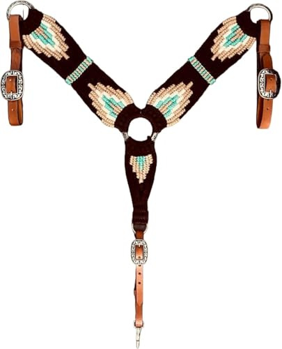 Cheval's International Western-Mohair-Pferde-Brusthalsband, handgefertigt, Premium-Wolle und Leder, Reitzaumzeug, verstellbar, langlebig und bequem, Sattel-Brustschutz für Pferde – Schwarz & Beige