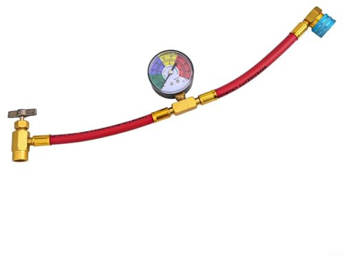 Jonikuper Kit de tuyau de remplissage, R1234YF - Système de remplissage de climatisation de voiture - Tuyau de remplissage latéral basse pression avec manomètre en laiton - 100 PSI Y50 mm - Kit