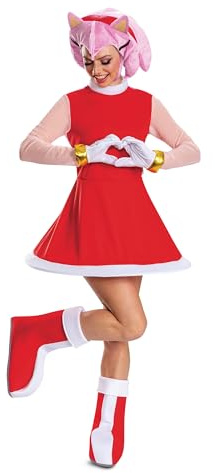 Disguise Sonic Amy Rose Erwachsenenkostüm, offizielles Sonic The Hedgehog Dress Up Outfit mit Stiefelüberzügen und Hut, Amy, L (12-14)