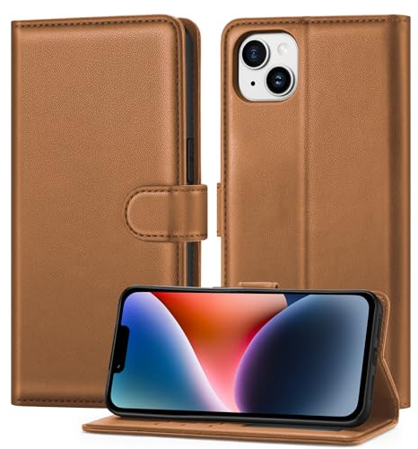 ivencase for iPhone 13/iPhone 14/iPhone 15 Case - Brown | [RFID Blocking] PU Leather Flip Wallet Case with Stand Card Slots Magnetic Case for iPhone 13/14/15