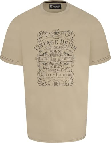 Kam Jeanswear Mens Vintage Denim Graphic Print SS T-Shirt - Beige - 5XL