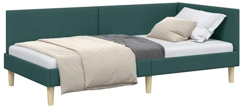 vidaXL Corner Bed Frame Other with Headboard Dark green 100 x 200 cm, Modern Bed Frame, Rectangular Design, Breathable Material, Adjustable Headboard, Space-Saving Bedroom Furniture, Stylish Setup
