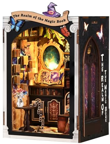 TECHMUR Book Nook Kit, DIY 3D Wooden Puzzles for Adults, Teens and Beginners, Miniature Tiny House Kit for Bookshelf Decor, Bookish Gift for Family, Friends, Book Lovers (Magic Book)