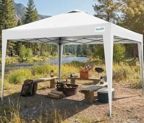 Quictent 3x3m Toldo Plegable Automático Portátil con Bolsa, Refugio Ligero para Fiestas, Camping, Festivales y Jardín, Blanco