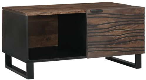 JHQHSM Table basse 80 x 50 x 40 cm en bois massif de manguier et d'ingénierie avec finition noyer, design rectangulaire et étagères intégrées pour le rangement, table de salon robuste