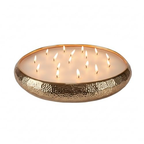 Aeolian 17 Wick Vanilla Scented Candle in Hammered Champagne Bowl (43cm) - Luxurious Soy Wax Table Centrepiece, Perfect Home Decoration Gift, Elegant Interiors by Rowen Homes (Bronze)