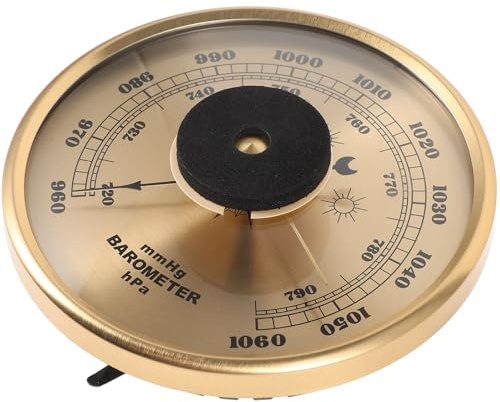 YARNOW Traditional Weather Barometer Indoor Metal Dial Thermometer Barometer with Golden Insert Design for Office Weather Prediction and Air Pressure Measuring
