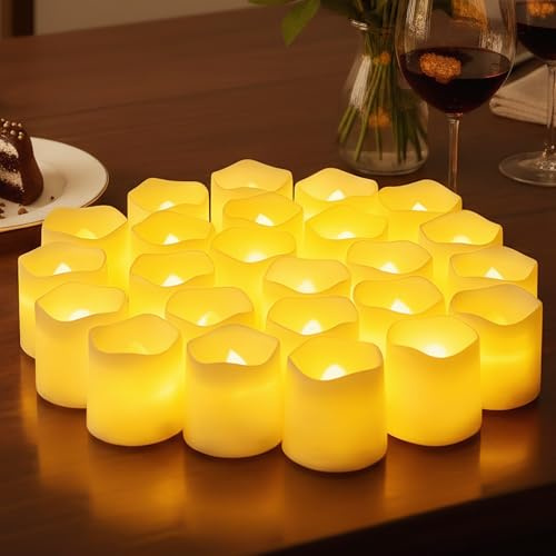 24 Stück Led Kerzen Outdoor,LED Teelichter Kerzen,Flackernde Flammenlose Kerzen für Perfekte Stimmung,Wasserdichte,Realistisch Flammenlose für Festliche Deko,Valentinstag,Romantische Deko,Ostern