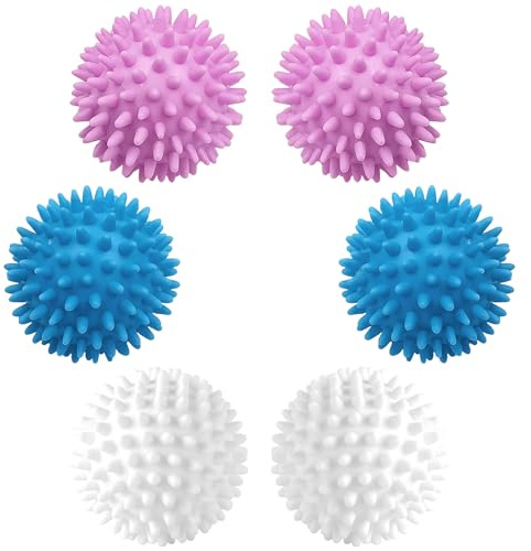 Menibeuty 6 Stück Trocknerbälle, Waschbälle Trockner Ball, Trocknerbälle für Wäschetrockner, für Wäschetrockner Daunenjacken Dryer Balls,Trocknen Ball, Waschball Für Waschmaschine (Blau, Weiß, Lila)