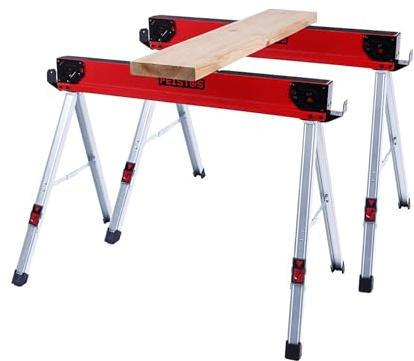 FEISTOS Forta Duo 2er-Set klappbare Arbeitsböcke, 500 kg Traglast | Zwei klappbare Arbeitsböcke aus pulverbeschichtetem Stahl mit rutschfester Auflage für flexiblen Einsatz in der Werkstatt.